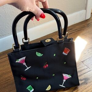 Kim Rogers Black Mini Bag with Cocktail Embroidery